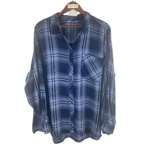 HOUSEOFJOR blue plaid printed button up // XL